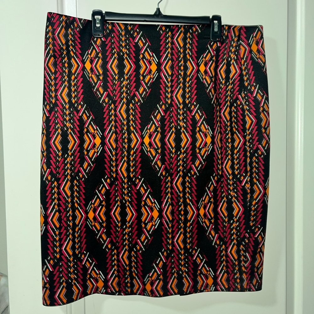 NYC Black and Orange Geometric Pencil Skirt